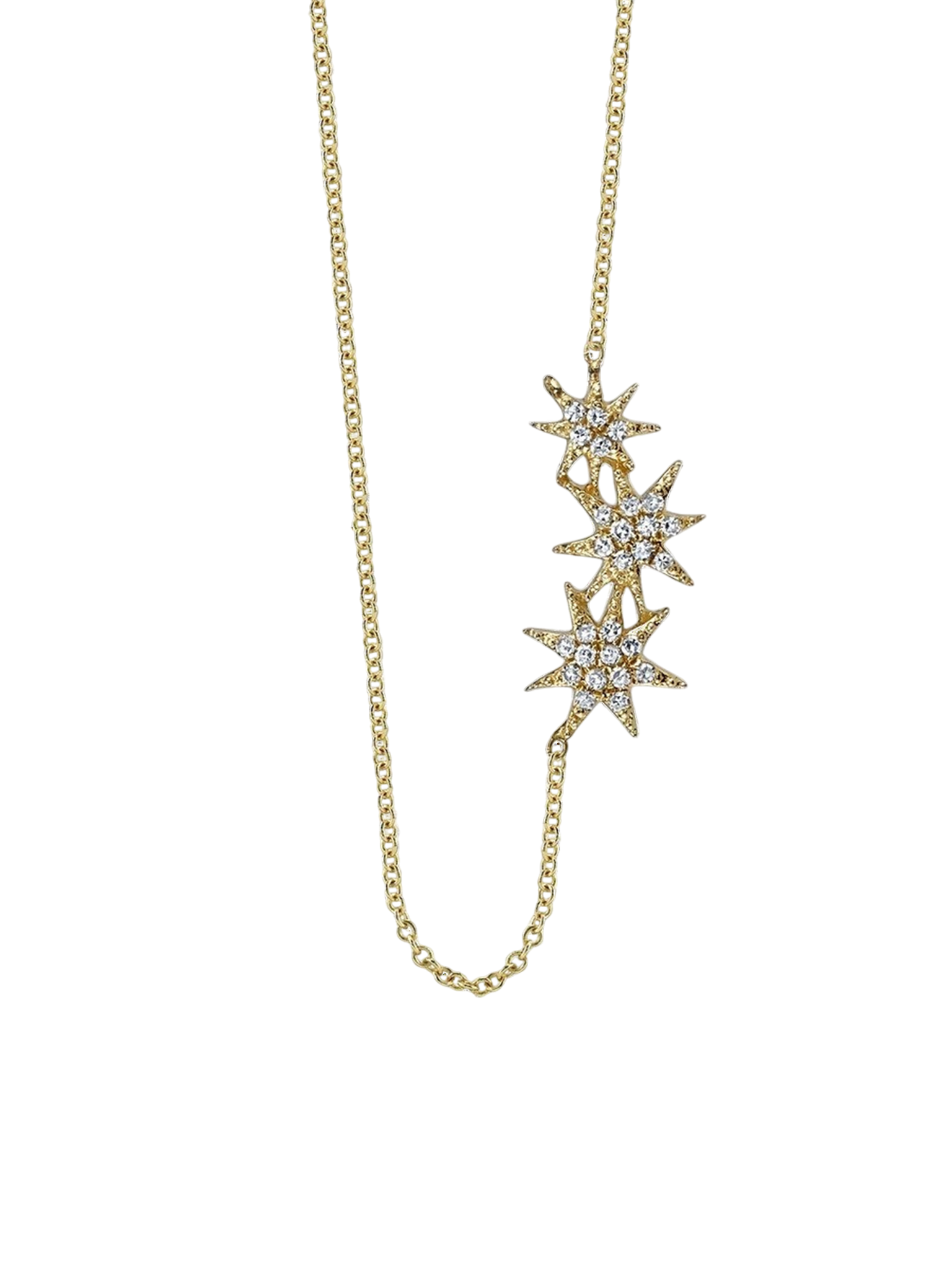 Triple star necklace with white pavé diamonds